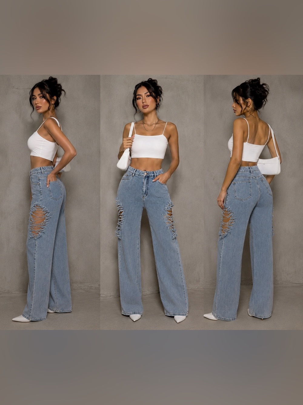 Women's Distressed Light Blue Cutout Jeans
